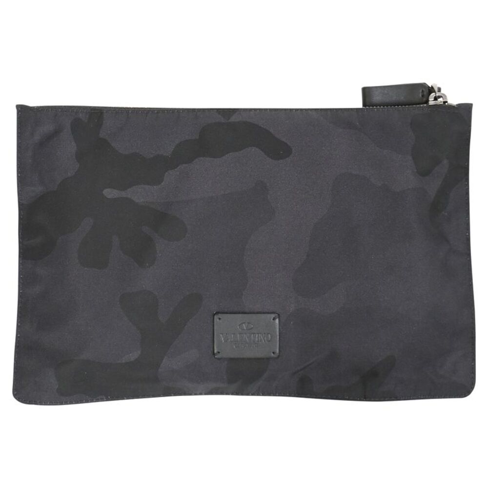 Valentino Camouflage Large Zip Pouch in Black Nylon